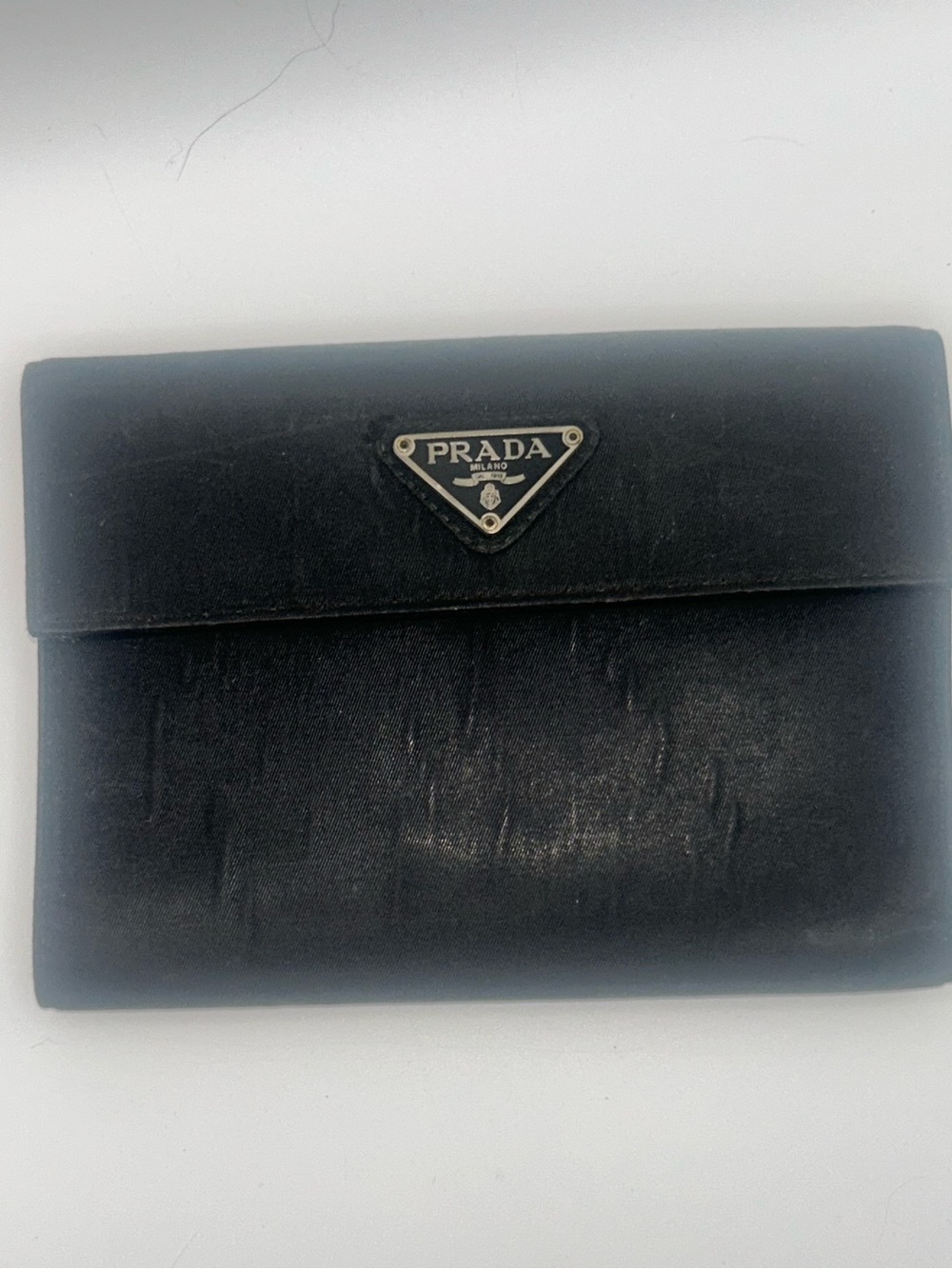Prada Vintage Black Tessuto Nylon Saffiano Leather Trifold Wallet - Picture 2 of 11